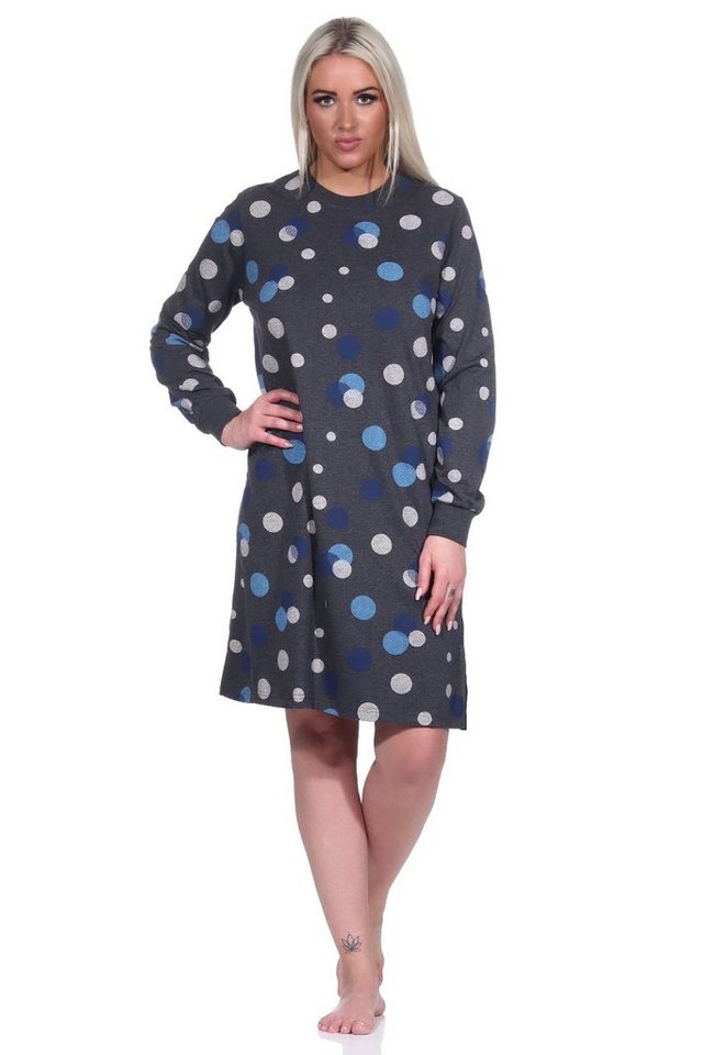 Normann Nachthemd Damen langarm Nachthemd mit Bündchen in Punkte / Tupfen Look von Normann