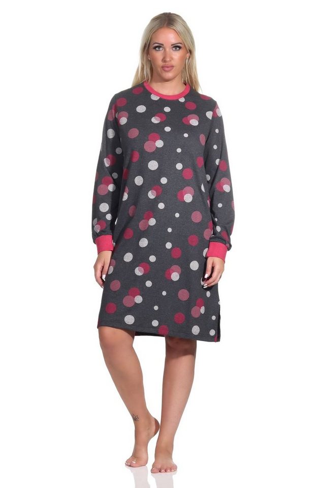 Normann Nachthemd Damen langarm Nachthemd mit Bündchen in Punkte / Tupfen Look von Normann