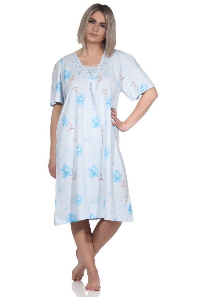 Normann Nachthemd Frauliches Damen Nachthemd kurzarm mit Spitze und Knopfleiste am Hals von Normann