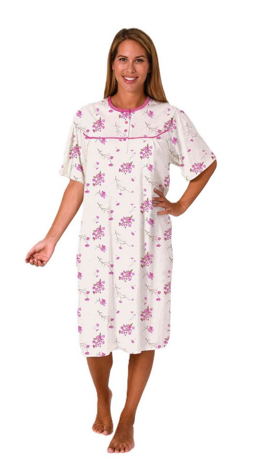 Normann Nachthemd Klassisches Damen Nachthemd kurzarm fraulich mit Knopfleiste am Hals von Normann