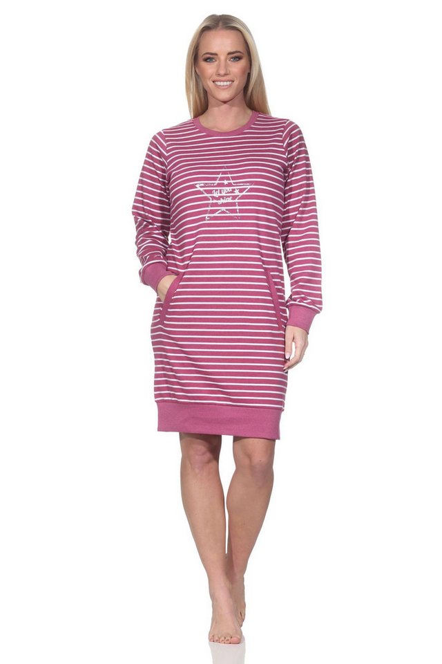 Normann Nachthemd Kuscheliges Damen langarm Nachthemd mit Bündchen und Stern Motiv von Normann