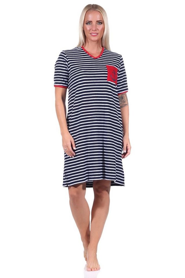 Normann Nachthemd Maritimes kurzarm Frottee Damen Nachthemd Strandkleid mit Anker Motiv von Normann