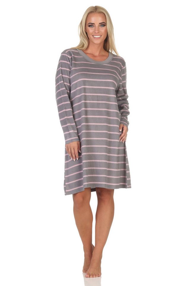 Normann Nachthemd Normann Damen Fleece langarm Nachthemd Sleepshirt in edler Optik von Normann