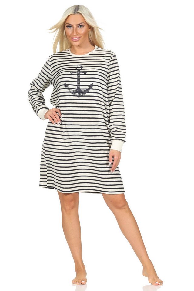 Normann Nachthemd Normann Damen Frottee Nachthemd in maritimer Optik und Anker Motiv von Normann