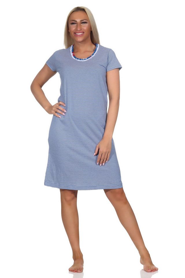 Normann Nachthemd Normann Damen kurzarm Nachthemd gestreift mit Spitzenbesatz von Normann