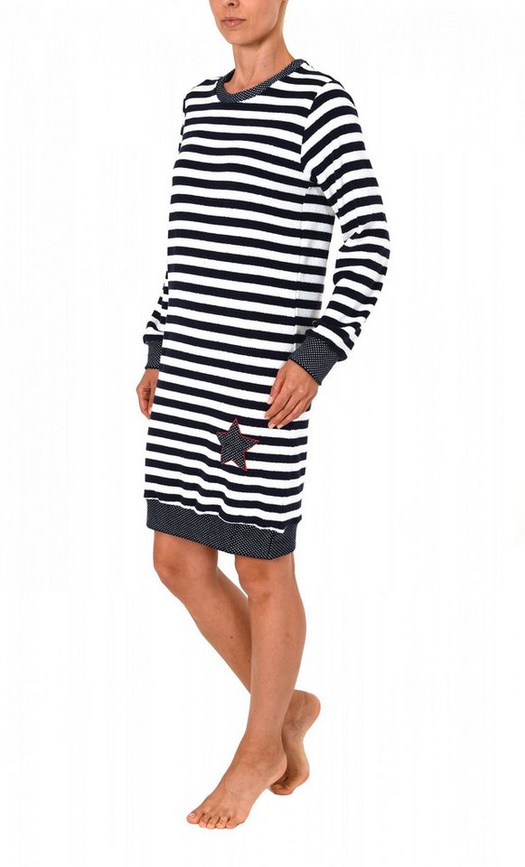 Normann Nachthemd Normann Damen langarm Frottee Nachthemd in Tupfen- und Ringeldesign von Normann