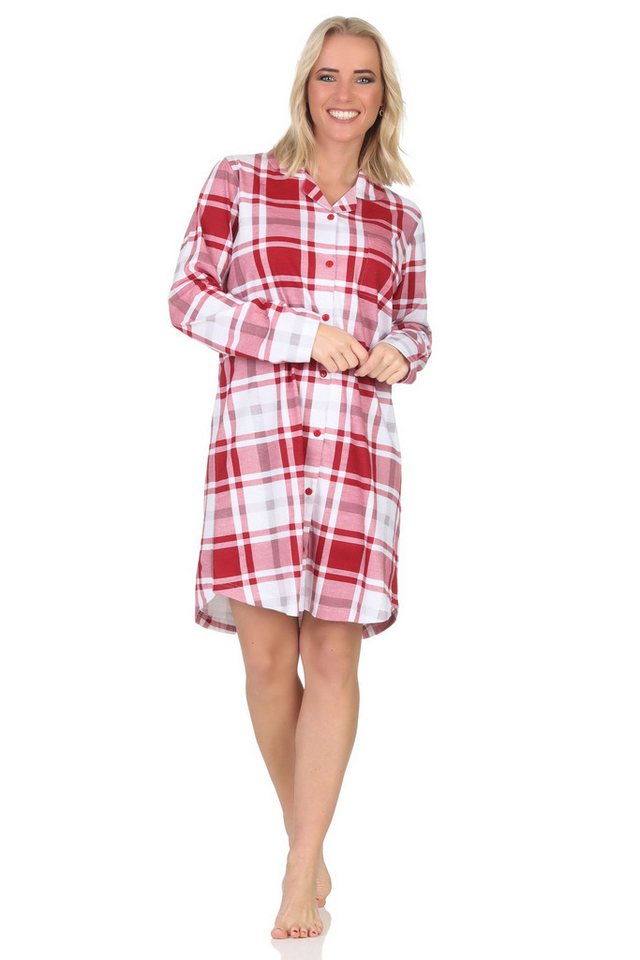 Normann Nachthemd Normann Damen langarm Jersey Nachthemd zum durchknöpfen - Karo Optik von Normann