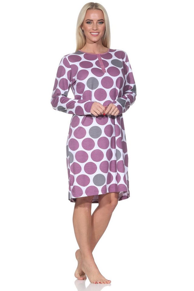 Normann Nachthemd Normann Damen langarm Nachthemd Sleepshirt in Punkte Tupfen Look von Normann