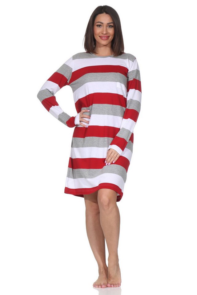 Normann Nachthemd Normann Damen langarm Nachthemd in Blockstreifenoptik von Normann