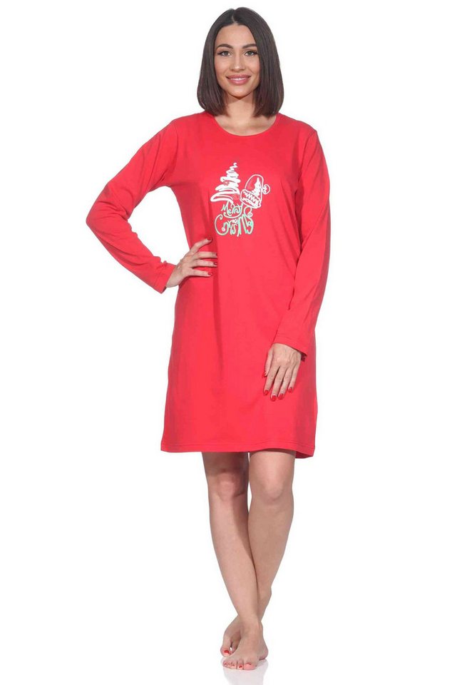 Normann Nachthemd Normann Damen langarm Weihnachts Nachthemd mit weihnachtlichen Motiv von Normann