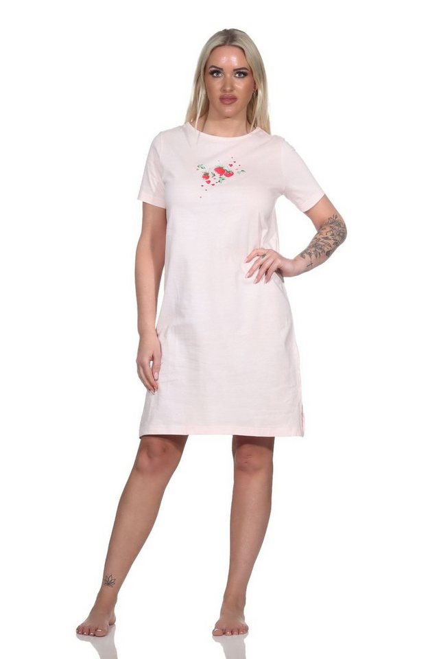 Normann Nachthemd Süsser kurzarm Damen Nachthemd mit Erdbeeren als Motiv von Normann