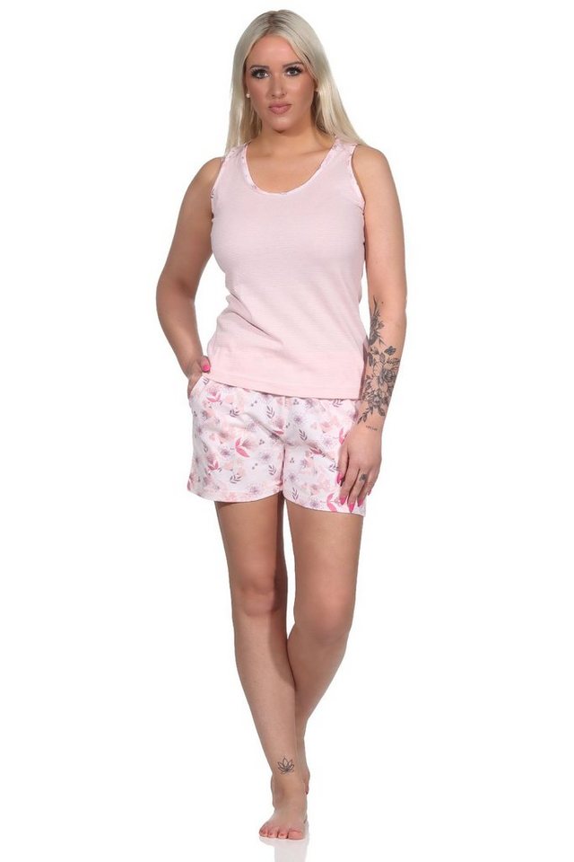 Normann Pyjama Ärmelloser Damen Achsel Shorty Schlafanzug mit Spitzenbesatz von Normann