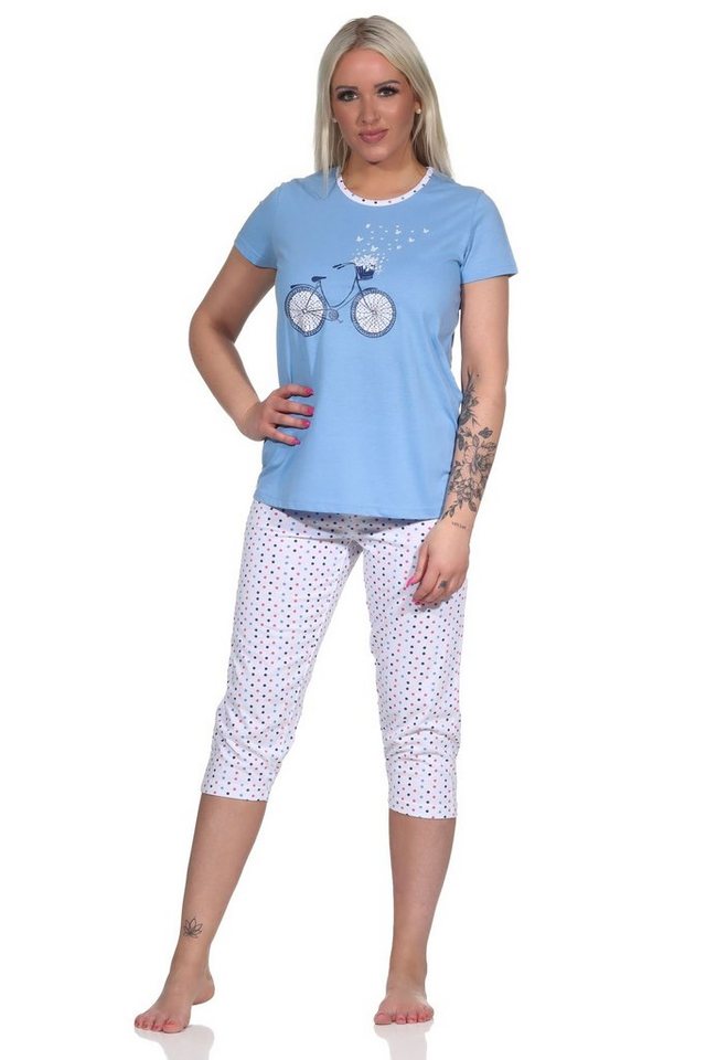 Normann Pyjama Damen Capri Pyjama, Schlafanzug mit Front-Print und Punkten von Normann