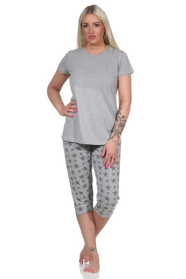 Normann Pyjama Damen Capri Pyjama, Schlafanzug mit Sternen - 112 204 10 735 von Normann