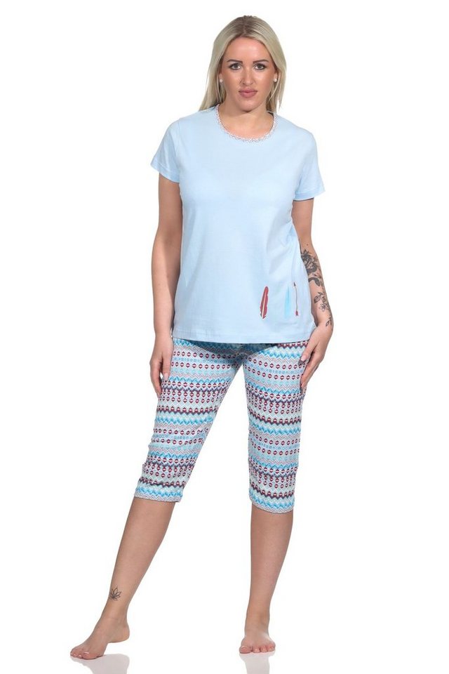Normann Pyjama Damen Capri Pyjama, Schlafanzug mit verspieltem Muster von Normann