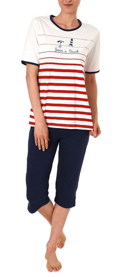 Normann Pyjama Damen Capri-Pyjama kurzarm von in maritimer Optik – 64722 von Normann