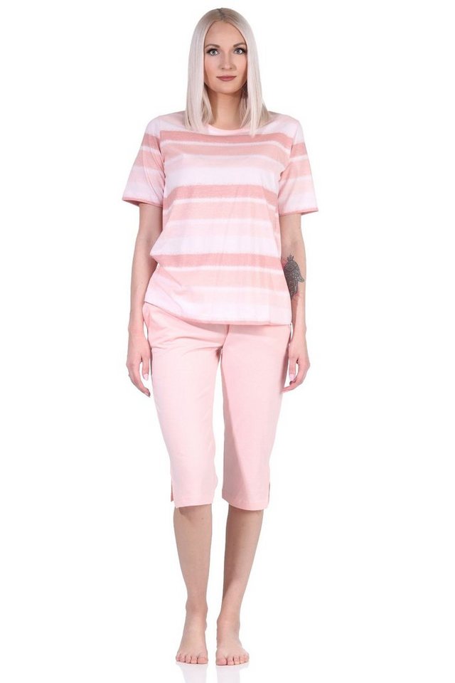Normann Pyjama Damen Capri Schlafanzug kurzarm Pyjama im farbenfrohen Streifen Look von Normann