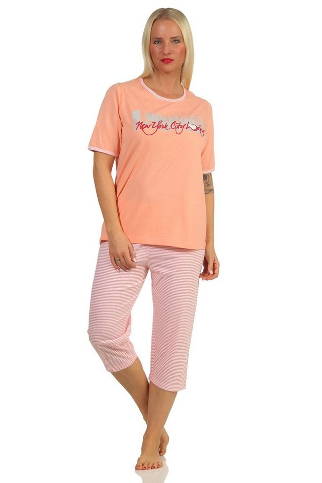 Normann Pyjama Damen Capri-Schlafanzug mit 3/4-Hose + Frontprint von Normann