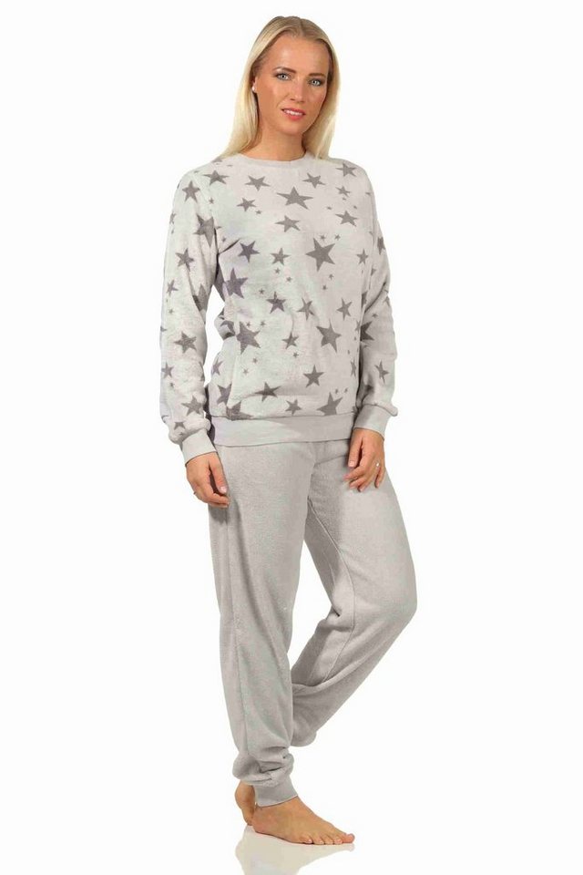 Normann Pyjama Damen Coralfleece Pyjama langarm mit Bündchen und Sternen als Motiv von Normann