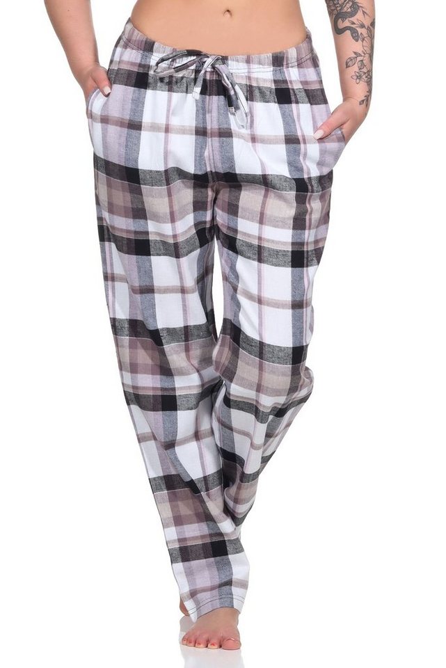 Normann Pyjama Damen Flanell Pyjama Hose, karierte Schlafanzug Hose lang von Normann