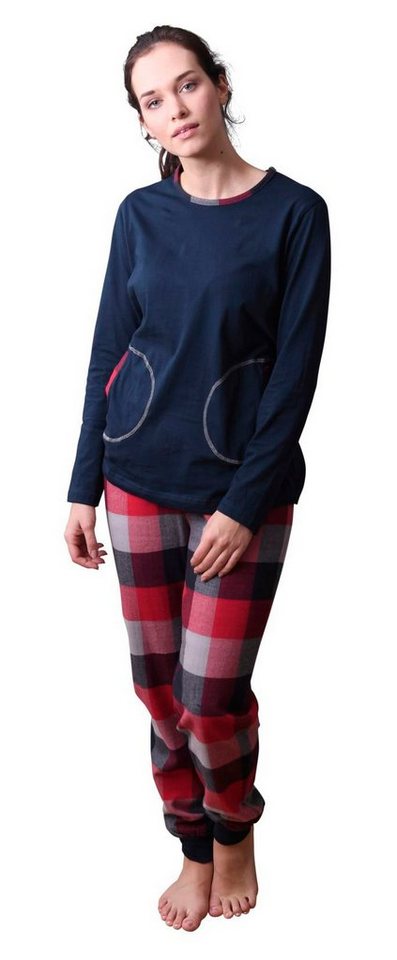 Normann Pyjama Damen Flanell Pyjama Mix & Match Top Single Jersey, Hose Flanell von Normann