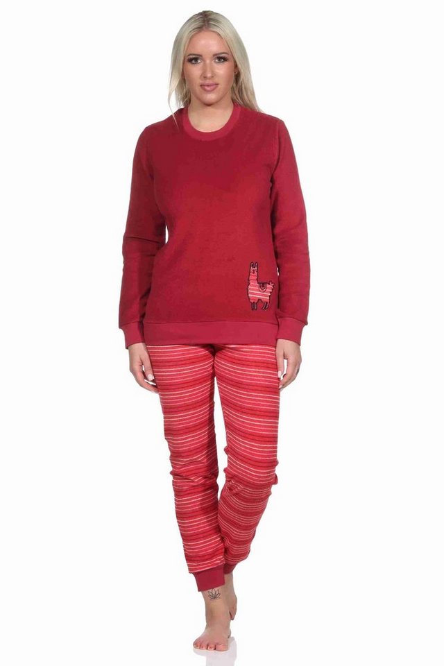 Normann Pyjama Damen Frottee Pyjama, Hose gestreift, Oberteil mit süssen Tiermotiv von Normann
