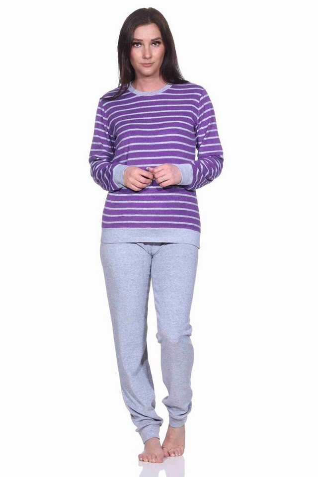 Normann Pyjama Damen Frottee Pyjama langarm mit Bündchen in Streifenoptik Normann Pyjama Damen Frottee Pyjama langarm mit Bündchen in Streifenoptik von Normann