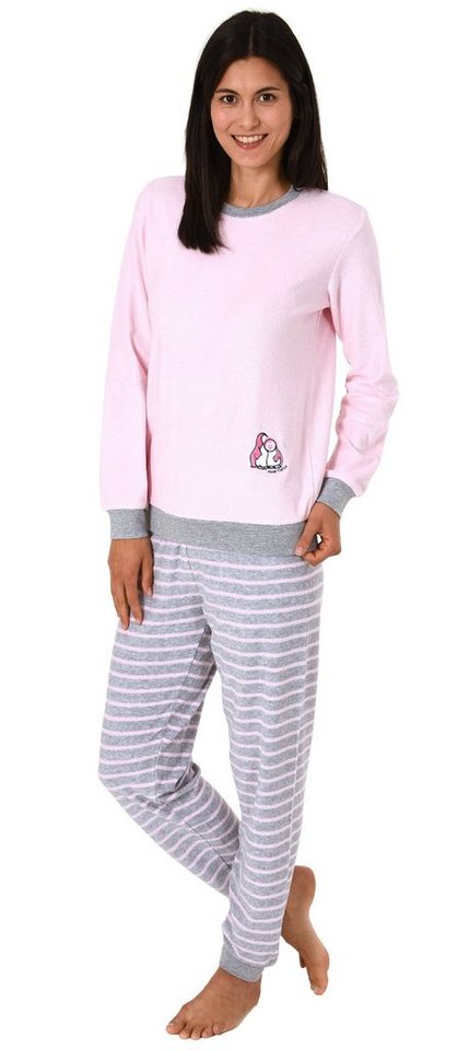 Normann Pyjama Damen Frottee Pyjama langarm mit Bündchen und Pinguin Stickerei von Normann