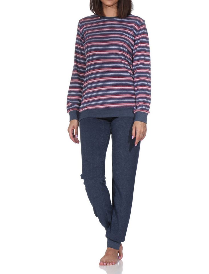 Normann Pyjama Damen Frottee Schlafanzug mit Bündchen Pyjama in Streifendesign von Normann