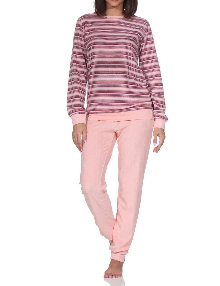 Normann Pyjama Damen Frottee Schlafanzug mit Bündchen Pyjama in Streifendesign von Normann