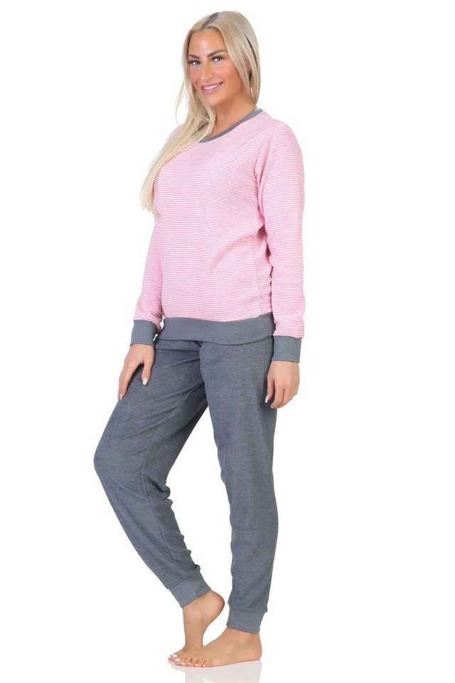 Normann Pyjama Damen Frottee langarm Schlafanzug mit Bündchen - auch in Übergröße von Normann