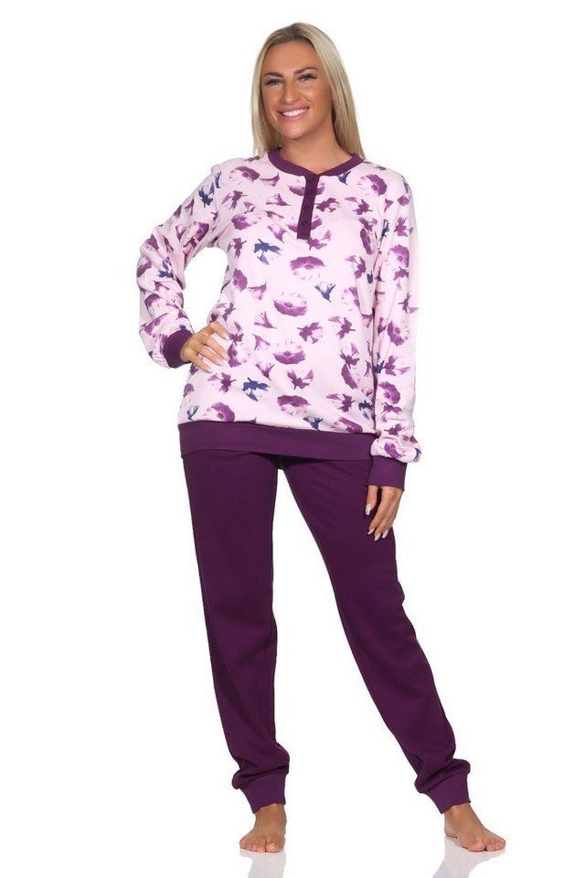 Normann Pyjama Damen Interlock Pyjama lang mit Bündchen - auch in Übergrößen von Normann