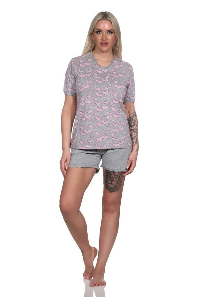 Normann Pyjama Damen Kurzarm Schlafanzug Shorty in Herz Optik - auch in Übergrößen von Normann