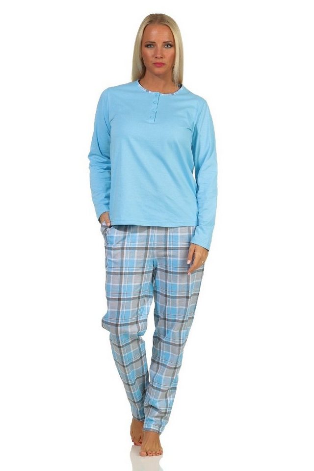 Normann Pyjama Damen Pyjama langarm Schlafanzug mit Karohose und Knopfleiste am Hals Normann Pyjama Damen Pyjama langarm Schlafanzug mit Karohose und Knopfleiste am Hals von Normann