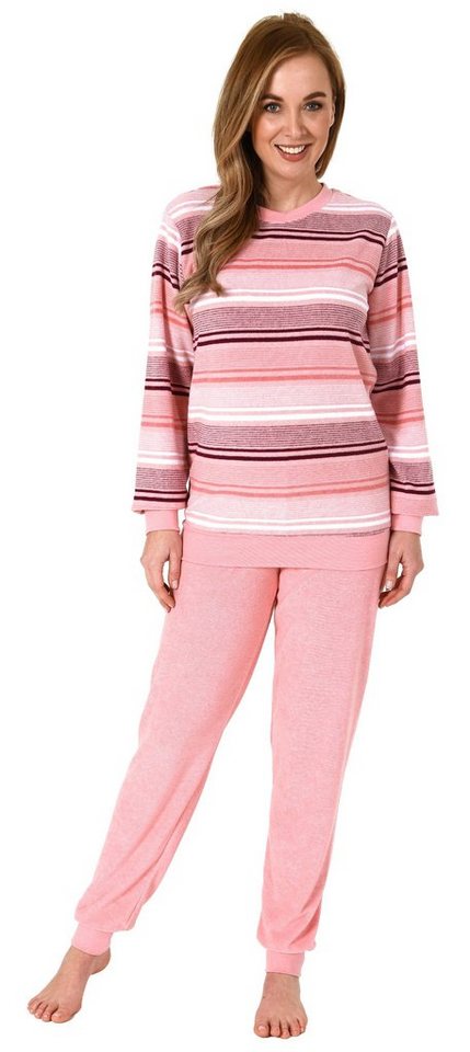 Normann Pyjama Damen Pyjama lang in Streifenoptik mit Bündchen - auch in Übergrößen von Normann