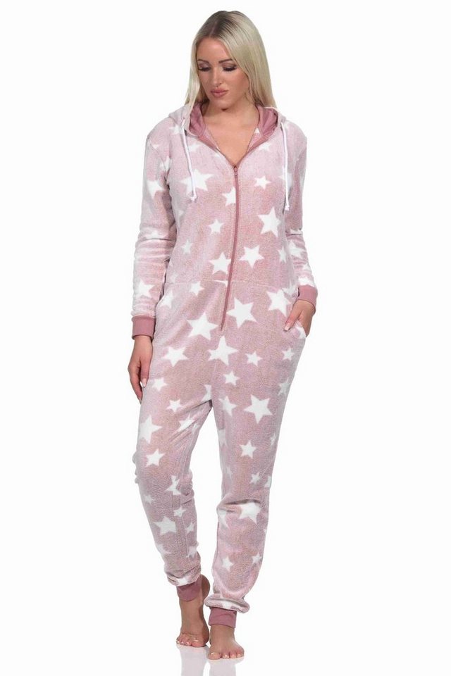 Normann Pyjama Damen Schlafanzug Jumpsuit Overall in Sterneoptik aus Coralfleece von Normann