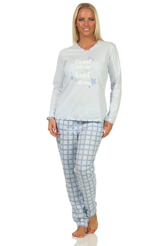 Normann Pyjama Damen Schlafanzug mit karierter Jersey Hose - auch in Übergrößen von Normann