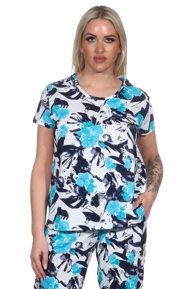 Normann Relaxanzug Damen Schlafanzug Shirt kurzarm Pyjama Oberteil Mix & Match geblümt von Normann