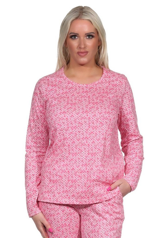 Normann Relaxanzug Damen Pyjama Shirt langarm Oberteil Mix & Match in Herz Tupfen Optik von Normann