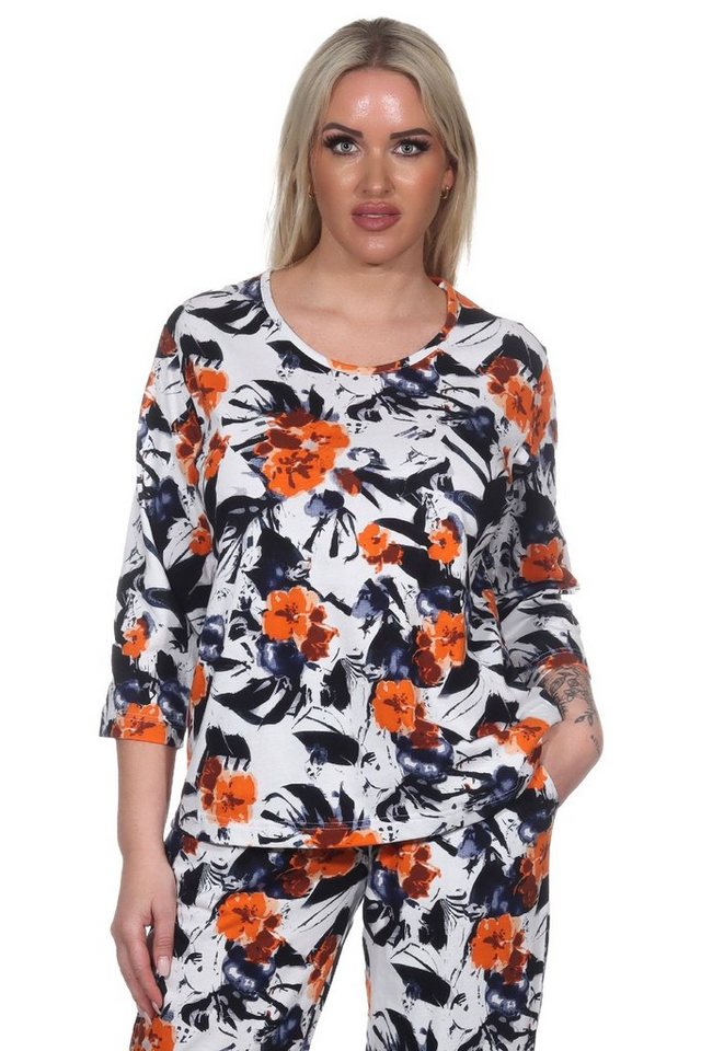 Normann Relaxanzug Damen Schlafanzug Shirt langarm Pyjama Oberteil Mix & Match geblümt von Normann