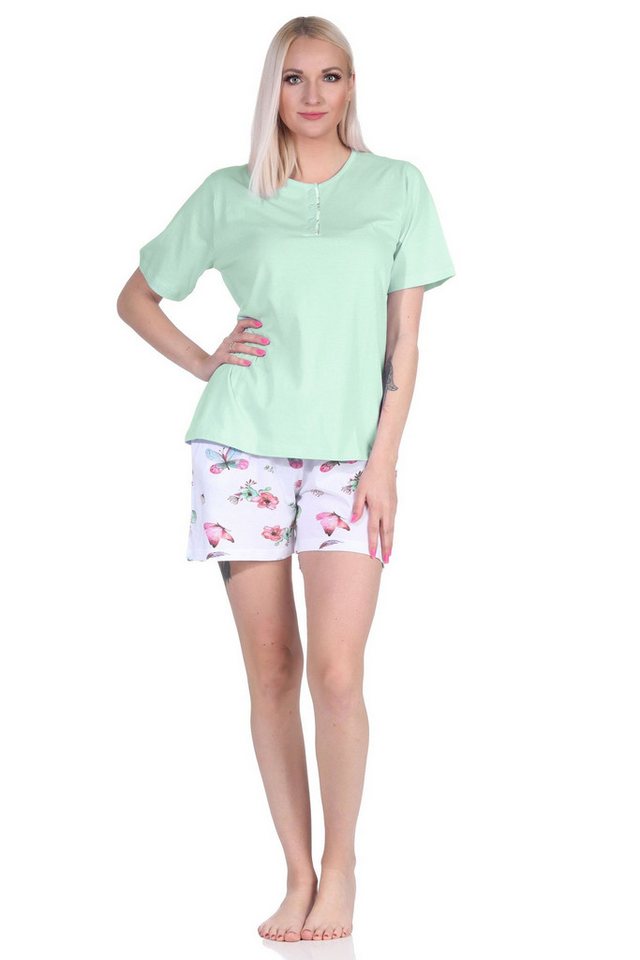 Normann Pyjama Damen Schlafanzug kurzarm Shorty – Hose in floralem Print von Normann
