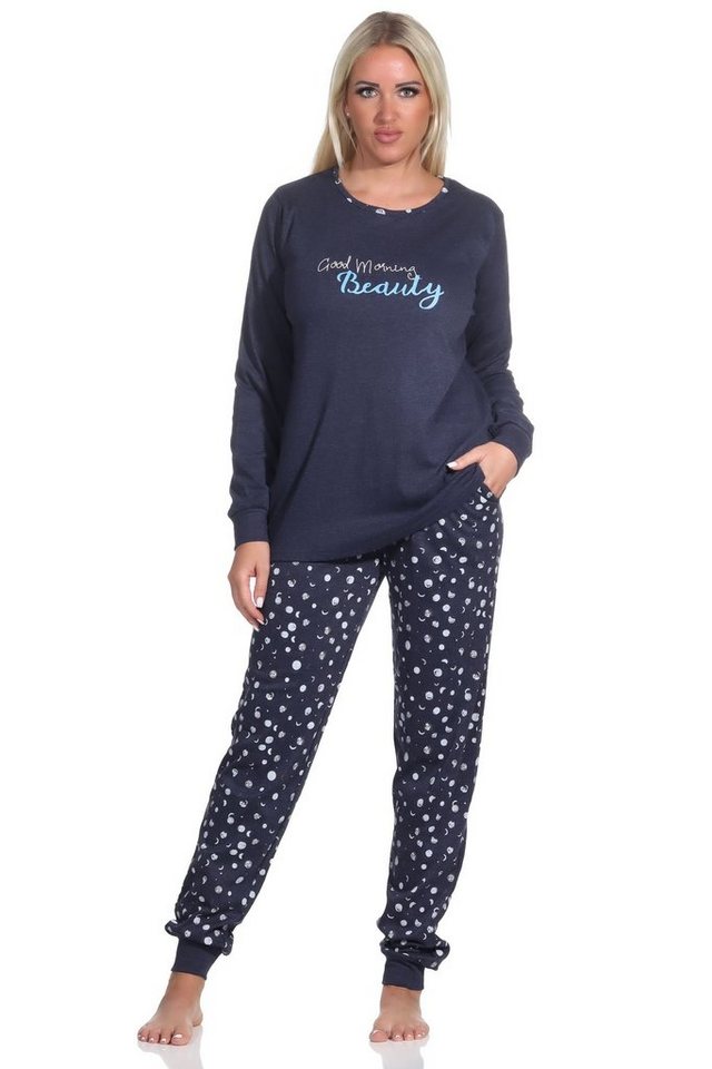 Normann Pyjama Damen Schlafanzug lang mit Bündchen in Kuschel Interlock Qualität von Normann