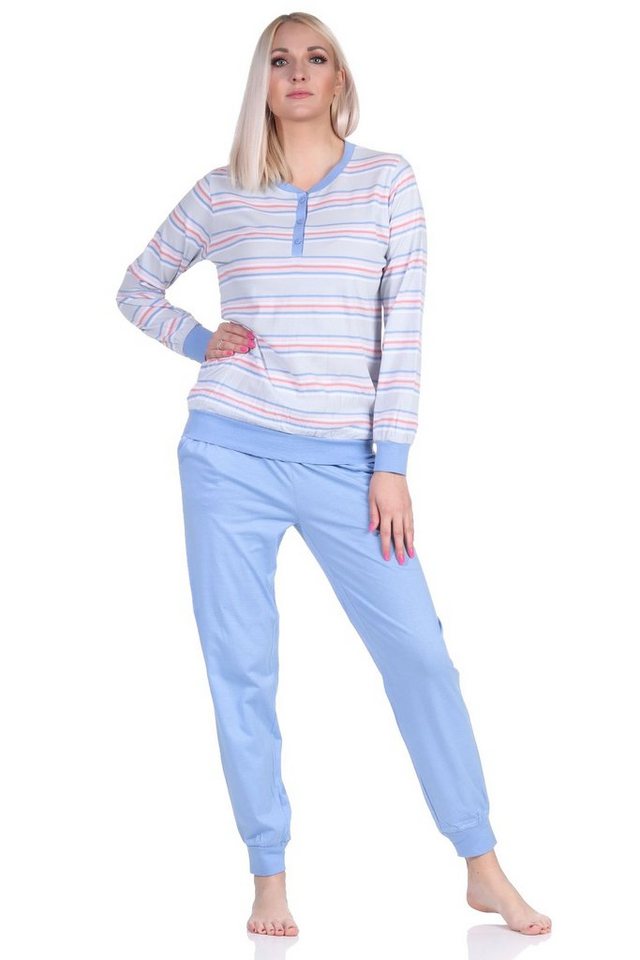 Normann Pyjama Damen Schlafanzug langarm Pyjama mit Bündchen in pastellfarbenen Look von Normann