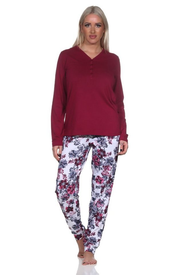 Normann Pyjama Damen Schlafanzug langarm in floralem Design - auch in Übergrößen von Normann