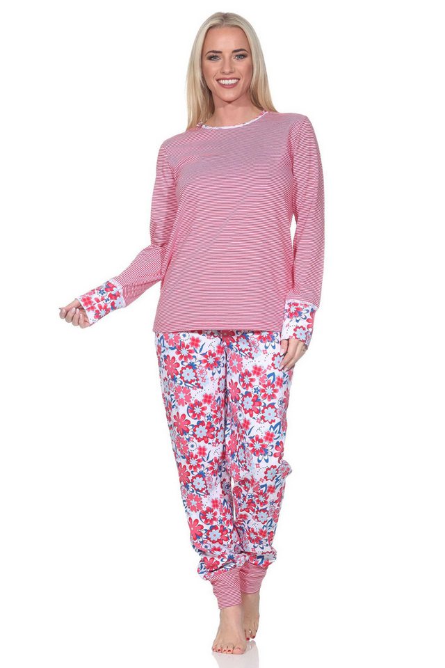 Normann Pyjama Damen Schlafanzug mit Bündchen, Oberteil gestreift –auch in Übergröße Normann Pyjama Damen Schlafanzug mit Bündchen, Oberteil gestreift –auch in Übergröße von Normann