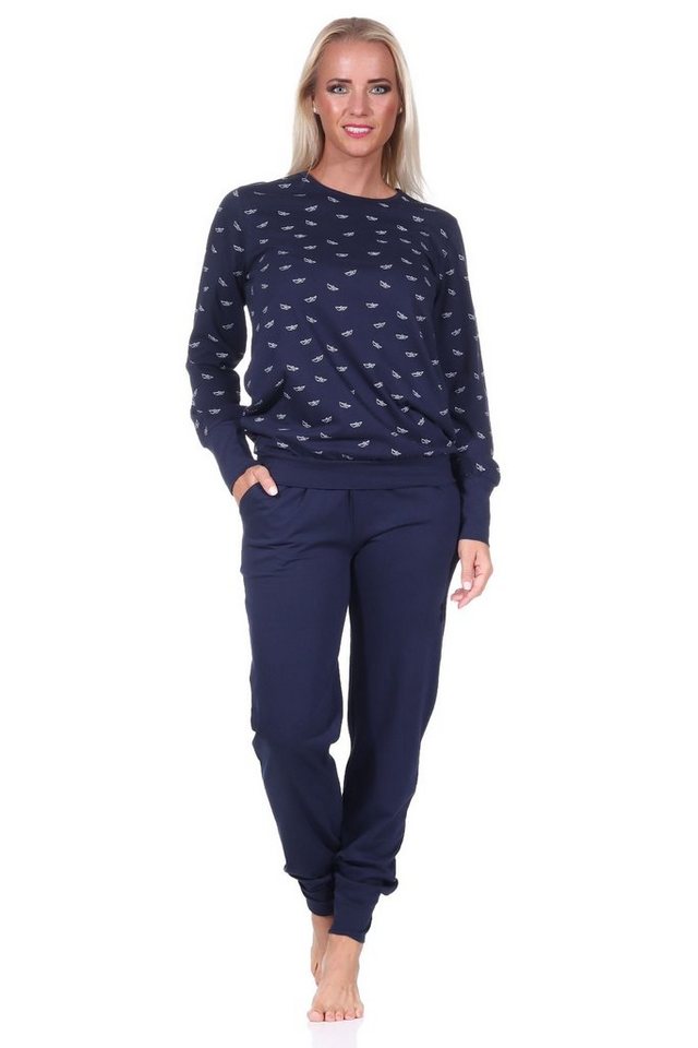 Normann Pyjama Damen Schlafanzug mit Bündchen langarm Pyjama in maritimer Optik Normann Pyjama Damen Schlafanzug mit Bündchen langarm Pyjama in maritimer Optik von Normann