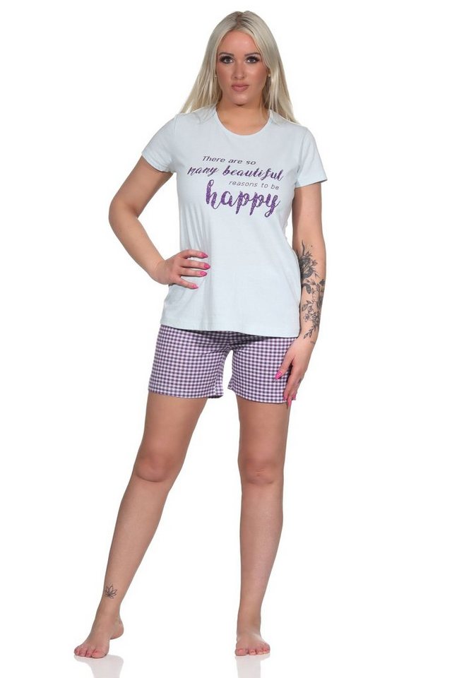 Normann Pyjama Damen Shorty Pyjama, kurzer Schlafanzug mit karierten Shorts von Normann