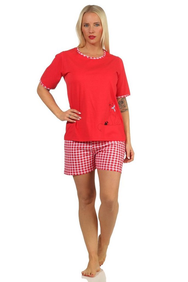 Normann Pyjama Damen Shorty Schlafanzug kurzarm mit süßem Katzen-Motiv - 66334 von Normann