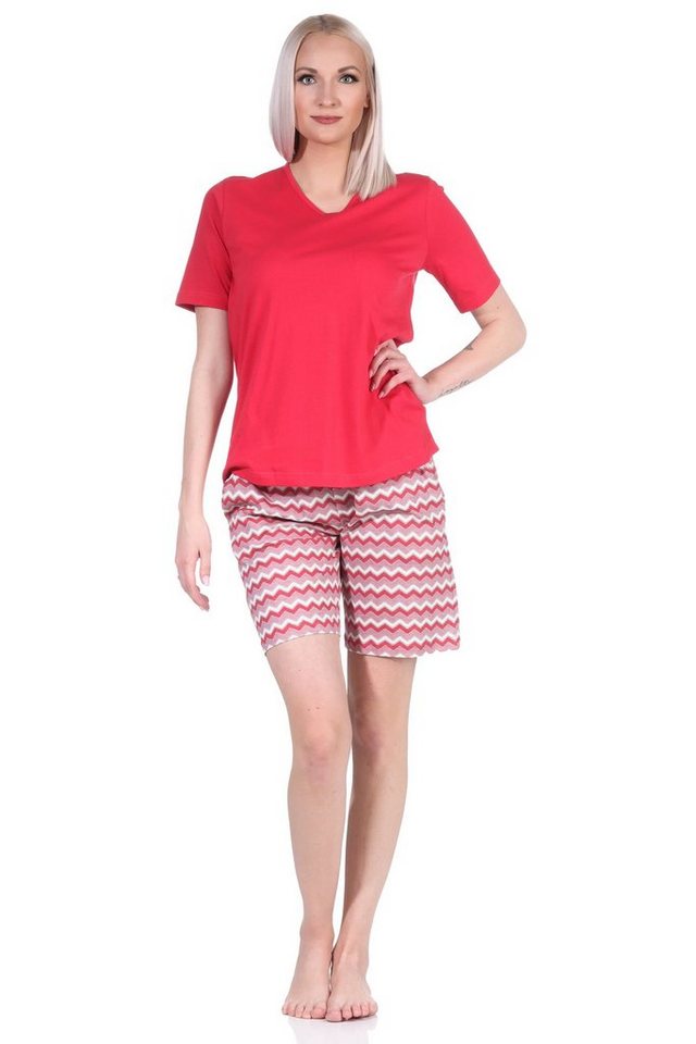 Normann Pyjama Damen Shorty Pyjama kurz mit gemusterten Shorts in strahlenden Farben von Normann