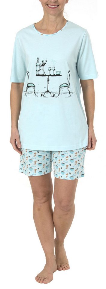 Normann Pyjama Damen Shorty Schlafanzug kurzarm mit verspielten Motiv von Normann